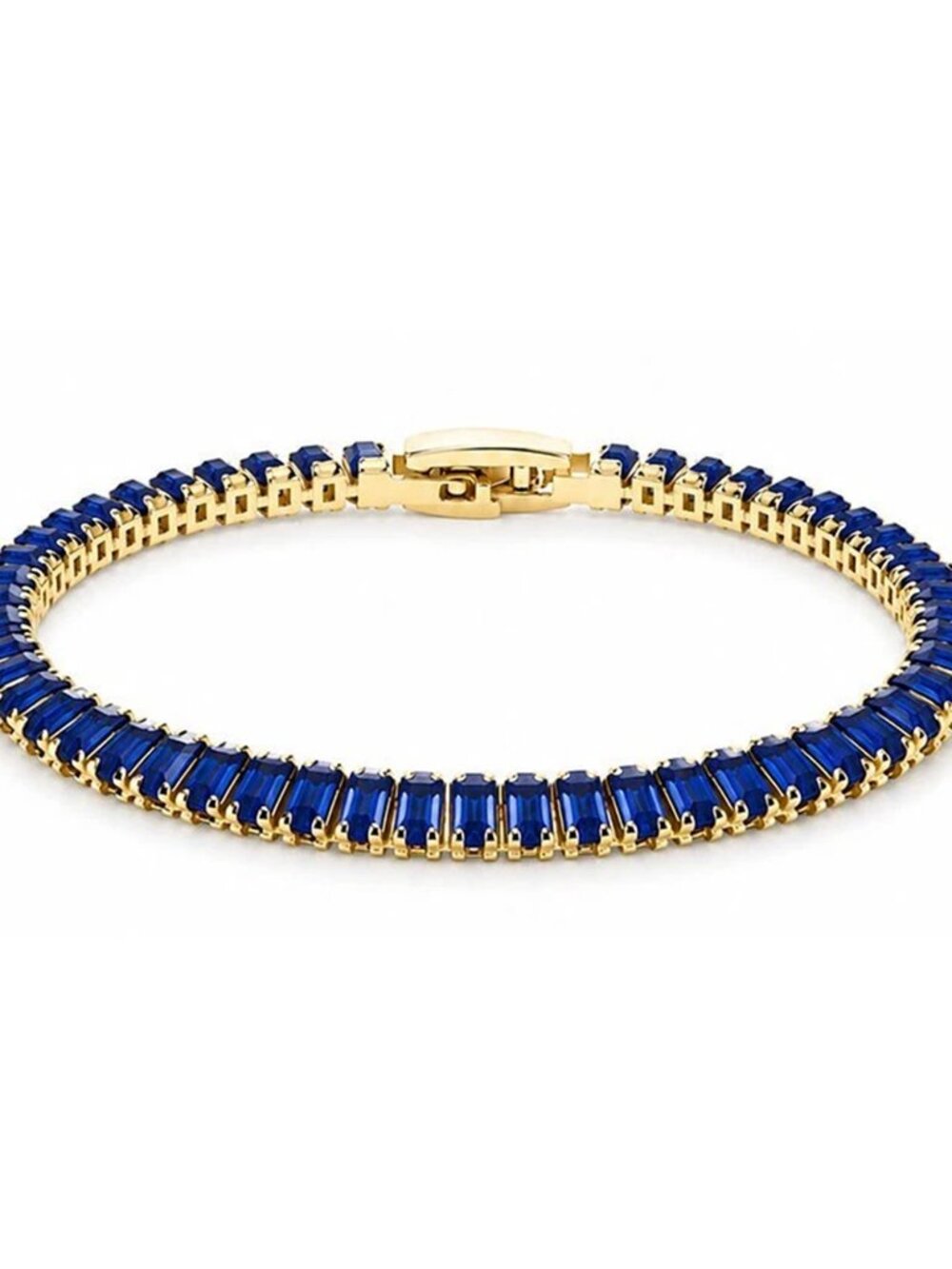 Created 5.30 Cts Blue Sapphire Bracelet 14k Yellow Gold Plated